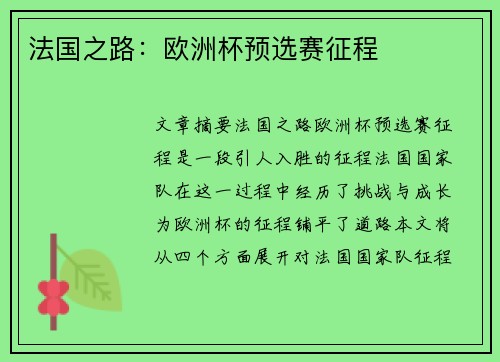 法国之路：欧洲杯预选赛征程